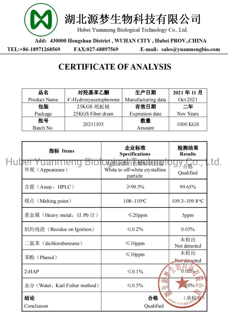 Hot Selling High Purity Cosmetic Powder 4&prime; -Hydroxyacetophenone CAS 99-93-4 with Fast Delivery